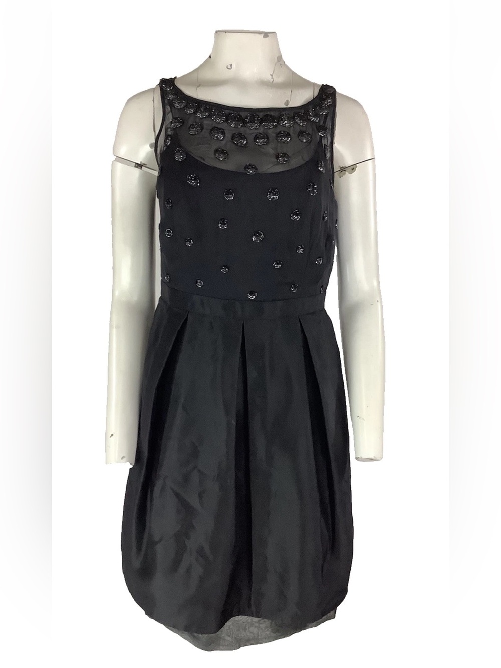 Carmen Marc Valvo Sz 8 100% Silk Beaded Bubble Cocktail Party Dress Black